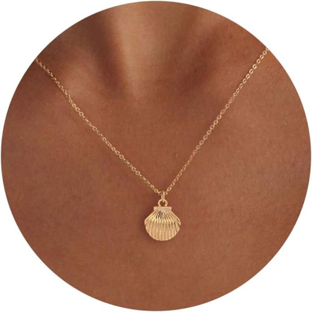 🆕 Women Gold Sun Moon Shell Summer Necklace Trendy Dainty Charm Simple Jewelry